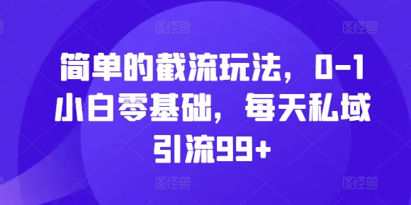 简单的截流玩法，0-1小白零基础，每天私域引流99+【揭秘】-E网资源