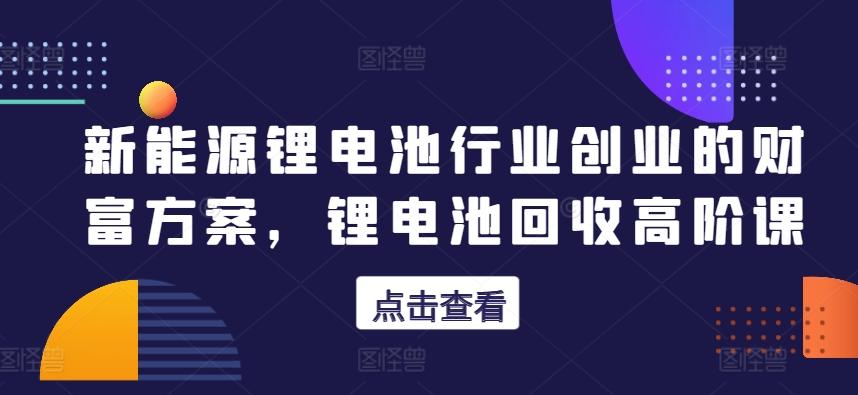 新能源锂电池行业创业的财富方案，锂电池回收高阶课-E网资源
