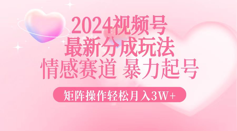 2024最新视频号分成玩法，情感赛道，暴力起号，矩阵操作轻松月入3W+-E网资源