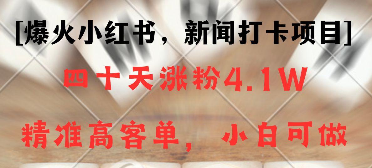 新闻打卡项目，小红书40天涨粉4.1w，高客单精准粉，变现能力超强-E网资源