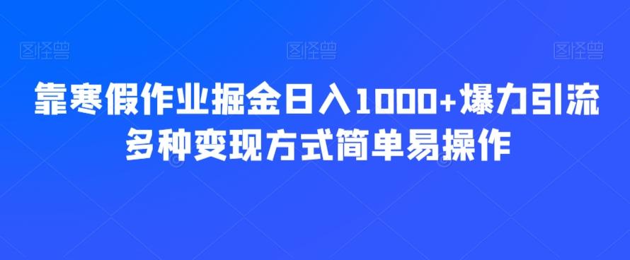 靠寒假作业掘金日入1000+爆力引流多种变现方式简单易操作-E网资源