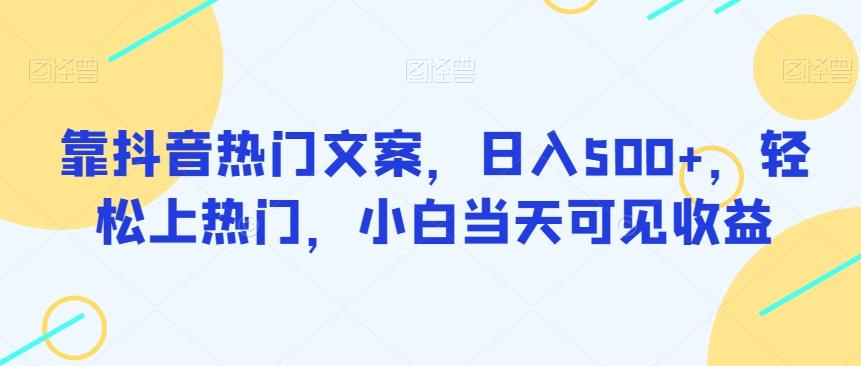 靠抖音热门文案，日入500+，轻松上热门，小白当天可见收益-E网资源
