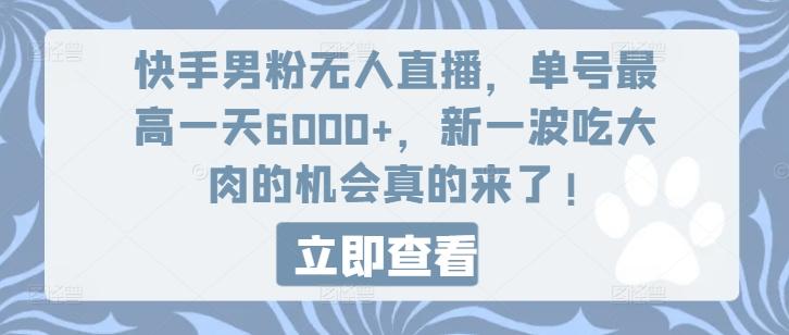 快手男粉无人直播，单号最高一天6000+，新一波吃大肉的机会真的来了-E网资源