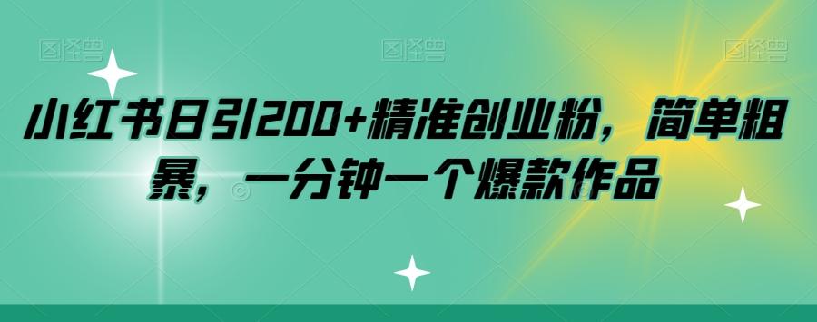 小红书日引200+精准创业粉，简单粗暴，一分钟一个爆款作品【揭秘】-E网资源