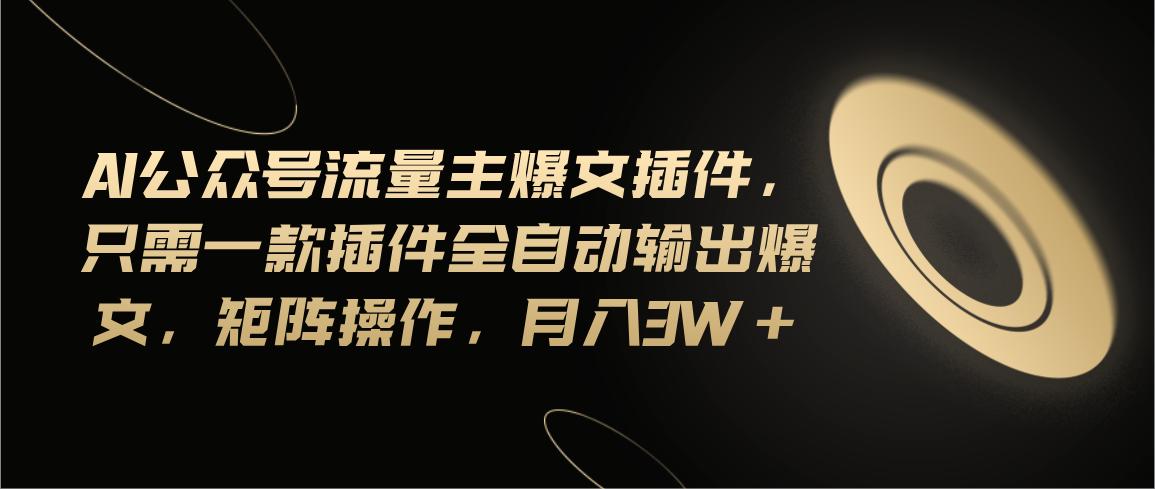 Ai公众号流量主爆文插件，只需一款插件全自动输出爆文，矩阵操作，月入3w+-E网资源
