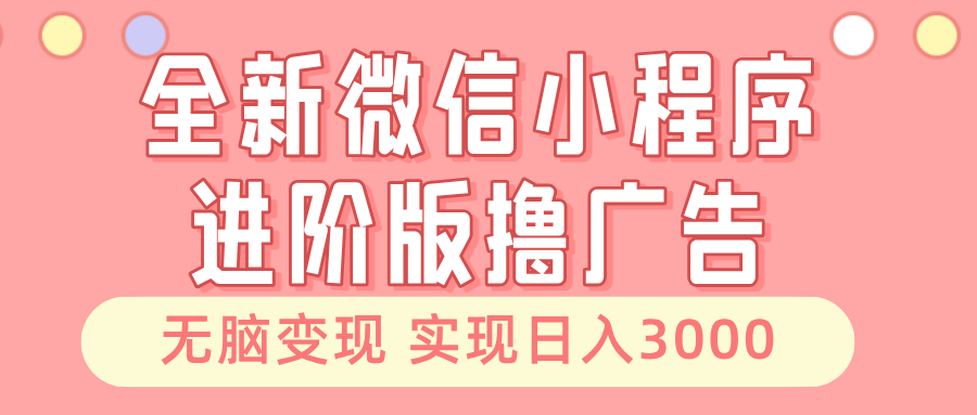 全新微信小程序进阶版撸广告 无脑变现睡后也有收入 日入3000＋-E网资源