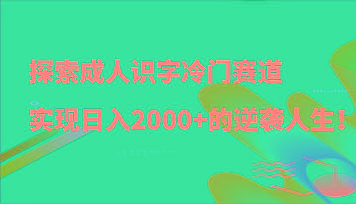探索成人识字冷门赛道，实现日入2000+的逆袭人生！-E网资源