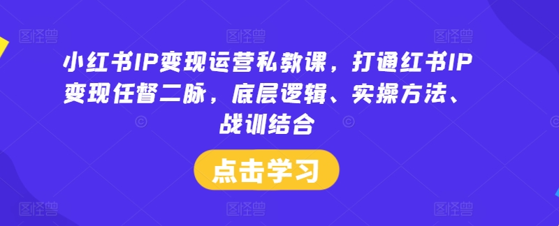 小红书IP变现运营私教课，打通红书IP变现任督二脉，底层逻辑、实操方法、战训结合-E网资源