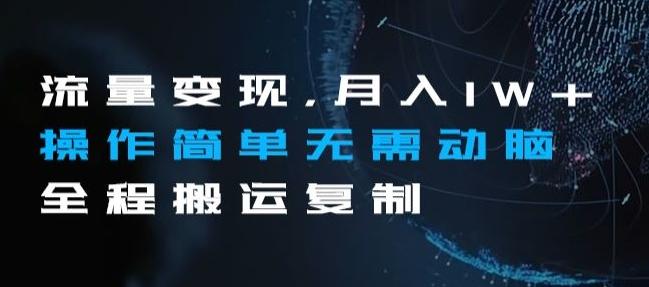 流量变现，月入1W+操作简单无需动脑全程搬运复制【揭秘】-E网资源