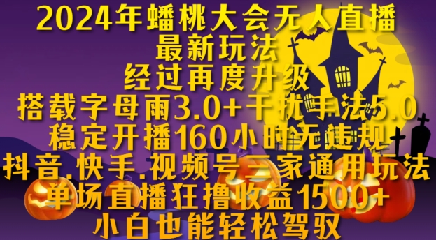 2024年蟠桃大会无人直播最新玩法，稳定开播160小时无违规，抖音、快手、视频号三家通用玩法【揭秘】-E网资源