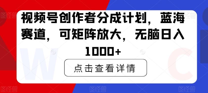 视频号创作者分成计划，蓝海赛道，可矩阵放大，无脑日入1000+-E网资源