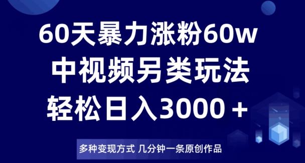 60天暴力涨粉60W，中视频另类玩法，日入3000＋，几分钟一条原创作品多种变现方式-E网资源