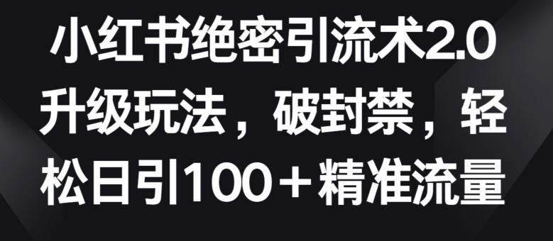 小红书绝密引流术2.0升级玩法，破封禁，轻松日引100+精准流量【揭秘】-E网资源