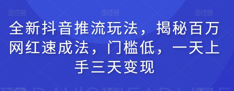 全新抖音推流玩法，揭秘百万网红速成法，门槛低，一天上手三天变现-E网资源