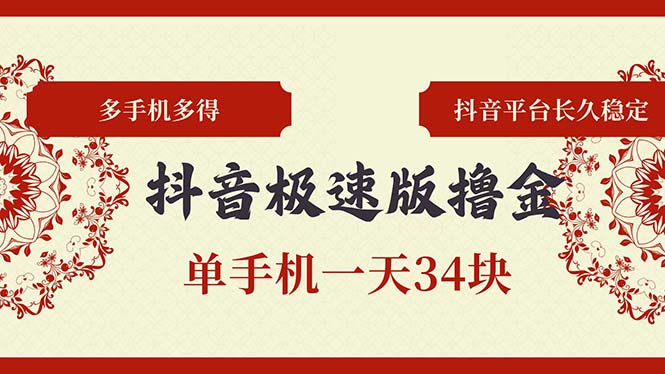 抖音极速版撸金 单手机一天34块 多手机多得 抖音平台长期稳定-E网资源