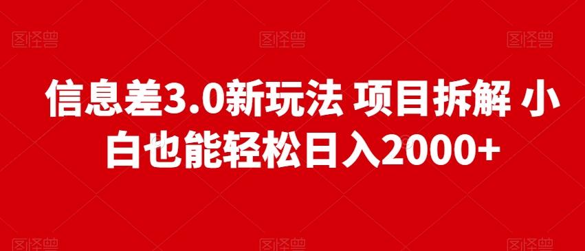 信息差3.0新玩法项目拆解小白也能轻松日入2000+-E网资源