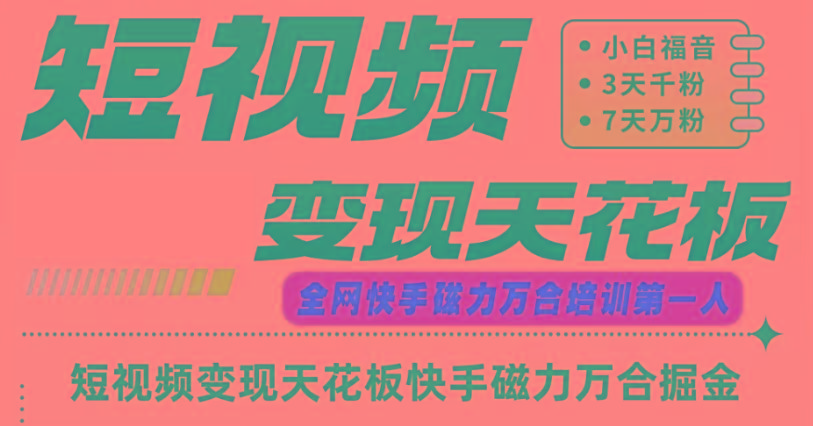 快手磁力万合短视频变现天花板+7天W粉号操作SOP-E网资源