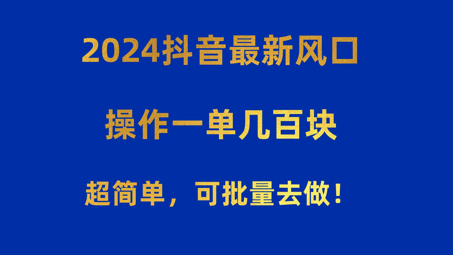 2024抖音最新风口！操作一单几百块！超简单，可批量去做！！！-E网资源