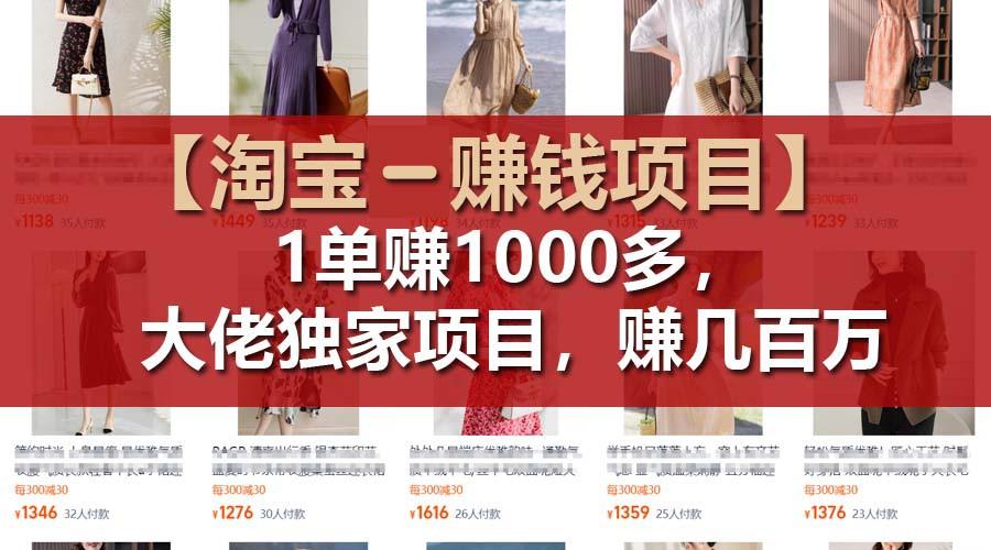 【淘宝赚钱项目】1单可赚1000多，大佬独家项目，年赚几百万-E网资源