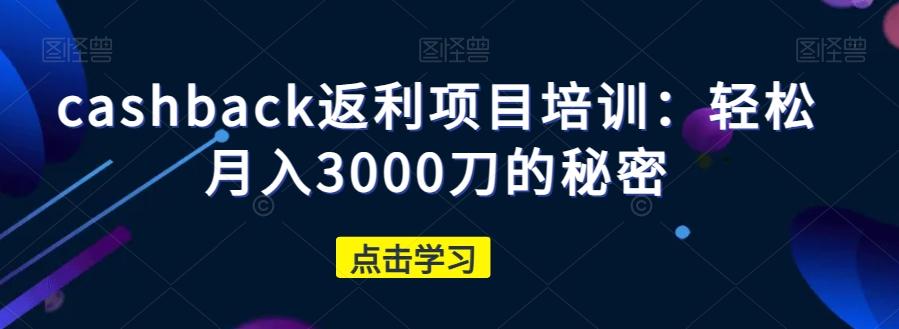 cashback返利项目培训：轻松月入3000刀的秘密-E网资源