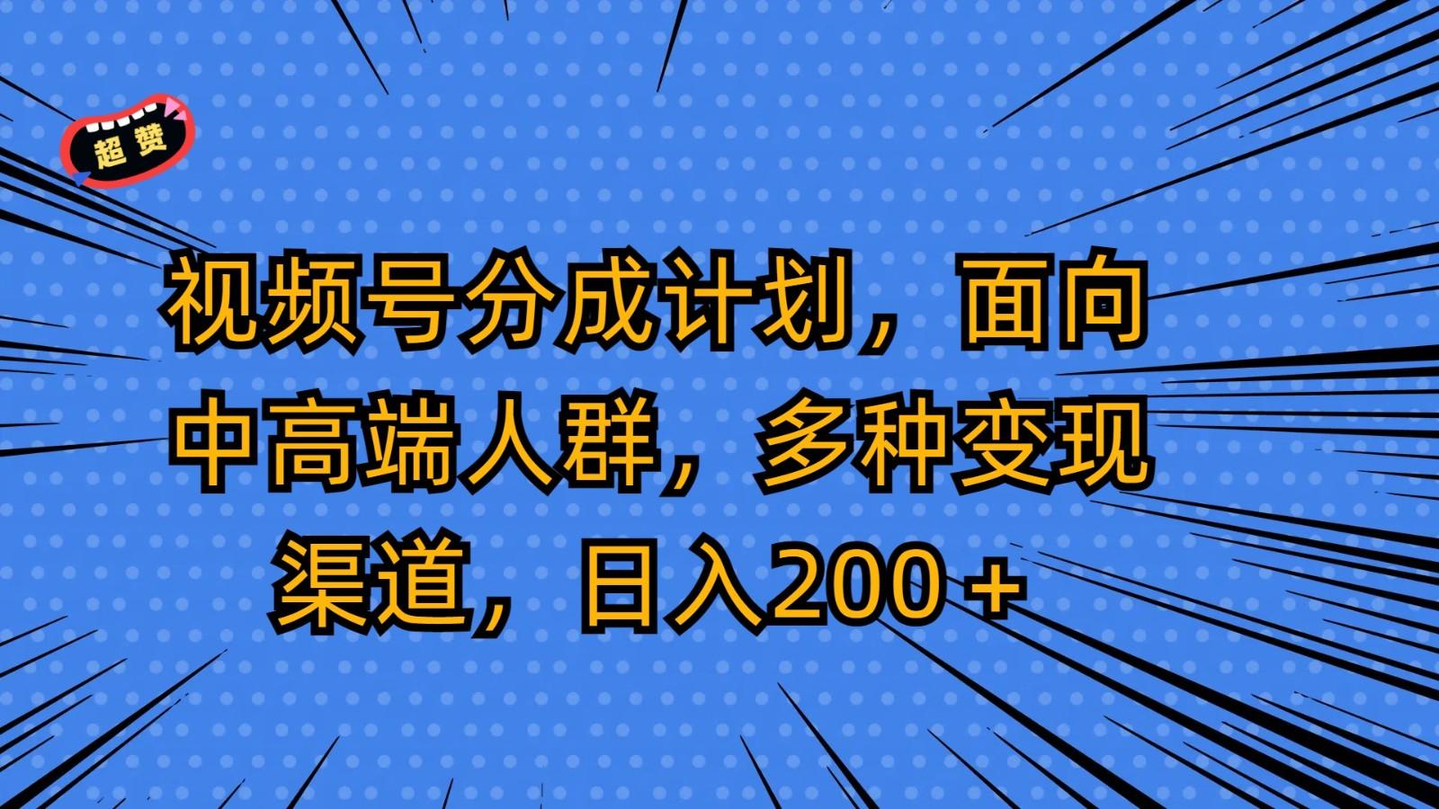 视频号分成计划，面向中高端人群，多种变现渠道，日入200＋-E网资源