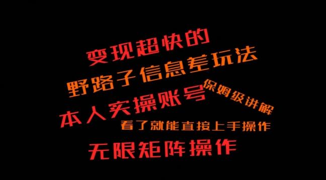 变现超快的野路子信息差玩法，本人实操账号保姆级讲解-E网资源
