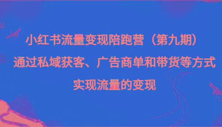 小红书流量变现陪跑营（第九期）通过私域获客、广告商单和带货等方式实现流量变现-E网资源