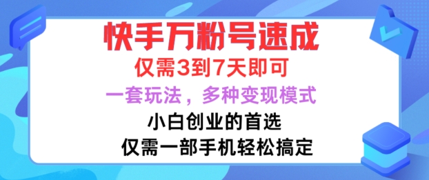 快手万粉号速成，仅需3到七天，小白创业的首选，一套玩法，多种变现模式【揭秘】-E网资源