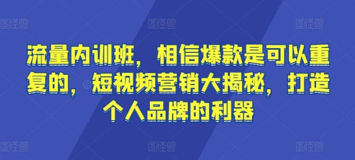 流量内训班，相信爆款是可以重复的，短视频营销大揭秘，打造个人品牌的利器-E网资源