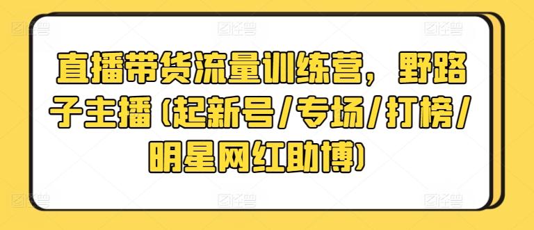 直播带货流量训练营，野路子主播(起新号/专场/打榜/明星网红助博)-E网资源