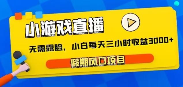 小游戏直播，假期风口项目，无需露脸，小白每天三小时，到账3000+-E网资源