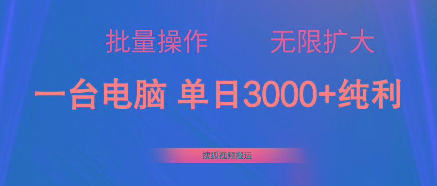 搜狐视频搬运，一台电脑单日3000+，批量操作，可无限扩大-E网资源