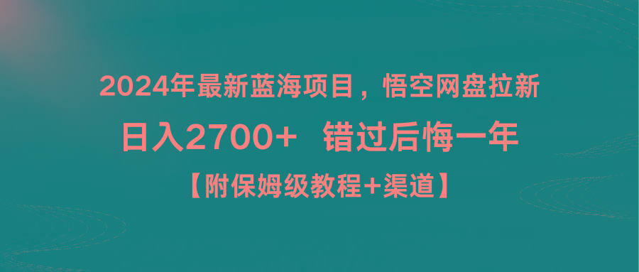 2024年最新蓝海项目，悟空网盘拉新，日入2700+错过后悔一年【附保姆级教...-E网资源