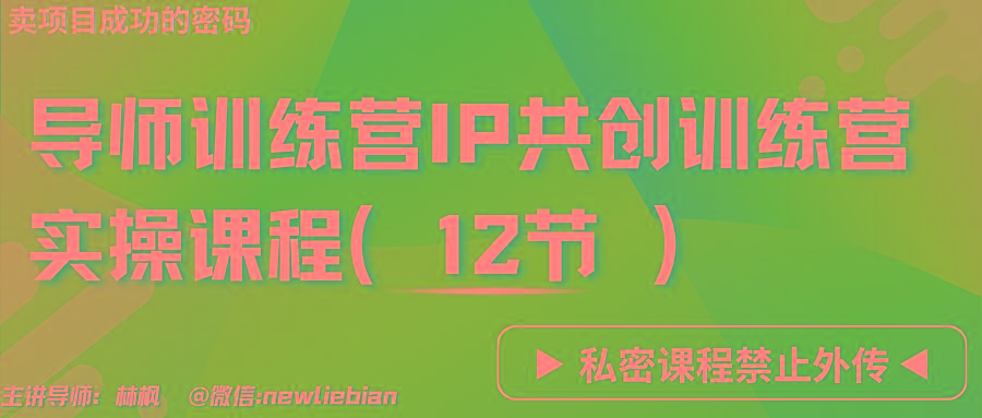 导师训练营3.0IP共创训练营私密实操课程(12节)-卖项目的密码成功秘诀-E网资源