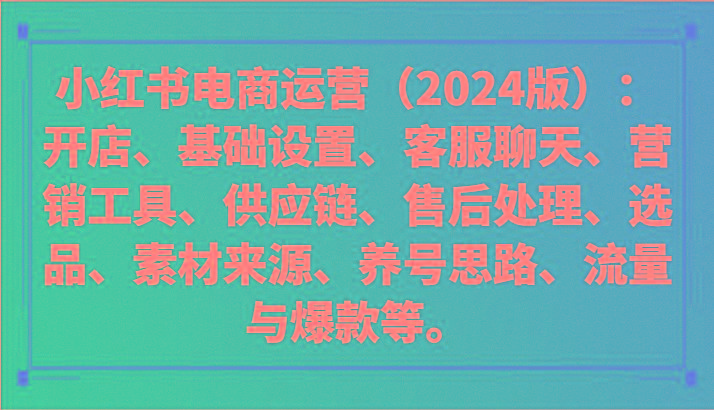 小红书电商运营(2024版)：开店、设置、供应链、选品、素材、养号、流量与爆款等-E网资源