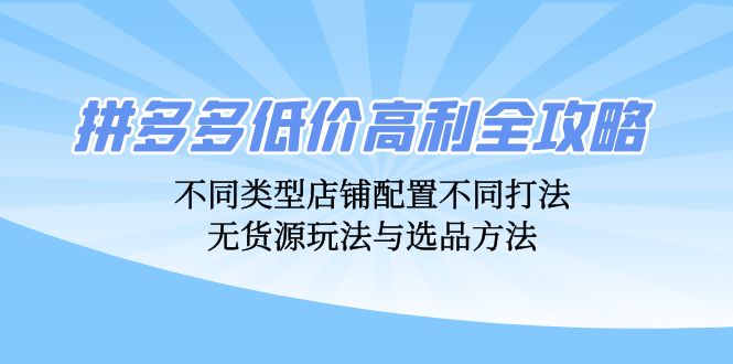 拼多多低价高利全攻略：不同类型店铺配置不同打法，无货源玩法与选品方法-E网资源