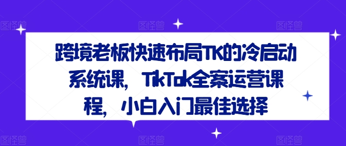 跨境老板快速布局TK的冷启动系统课，TikTok全案运营课程，小白入门最佳选择-E网资源
