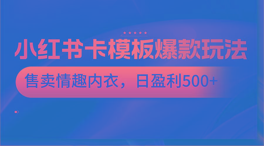 小红书卡模板爆款玩法，售卖情趣内衣，日盈利500+-E网资源