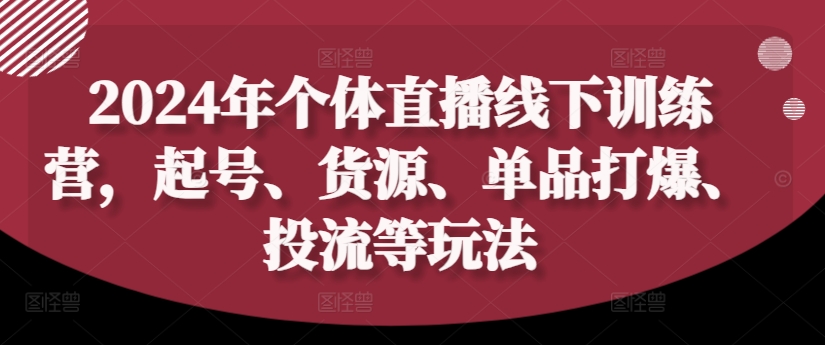 2024年个体直播训练营，起号、货源、单品打爆、投流等玩法-E网资源