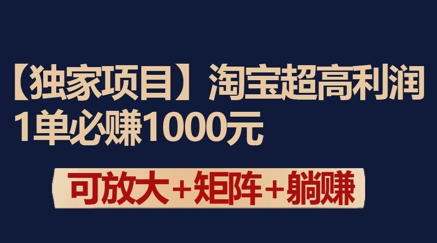 独家淘宝超高利润项目:1单必赚1000元,可放大可矩阵操作-E网资源