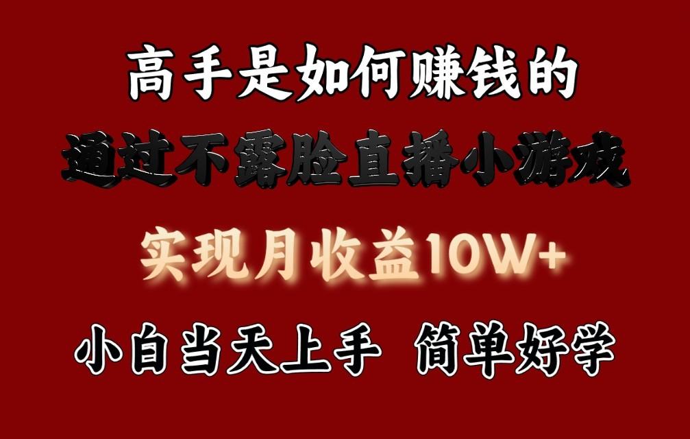 每天收益3800+，来看高手是怎么赚钱的，新玩法不露脸直播小游戏，小白当天上手-E网资源