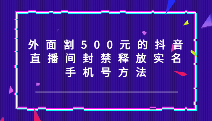 外面割500元的抖音直播间封禁释放实名/手机号方法！-E网资源