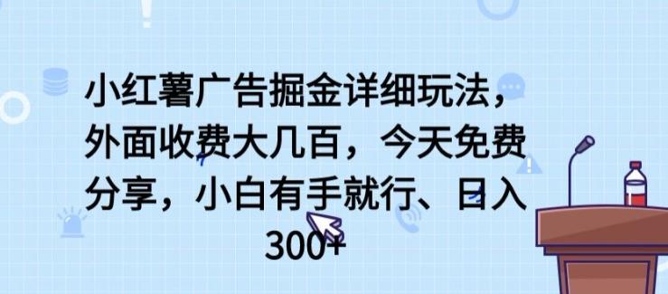 小红薯广告掘金详细玩法，外面收费大几百，小白有手就行，日入300+【揭秘】-E网资源