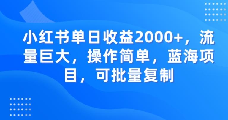 小红书单日收益2000+，流量巨大，操作简单，蓝海项目，可批量操作-E网资源