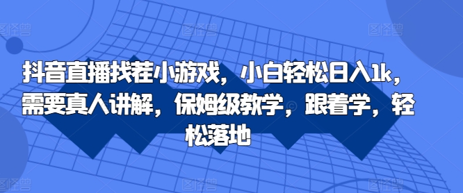 抖音直播找茬小游戏，小白轻松日入1k，需要真人讲解，保姆级教学，跟着学，轻松落地【揭秘】-E网资源