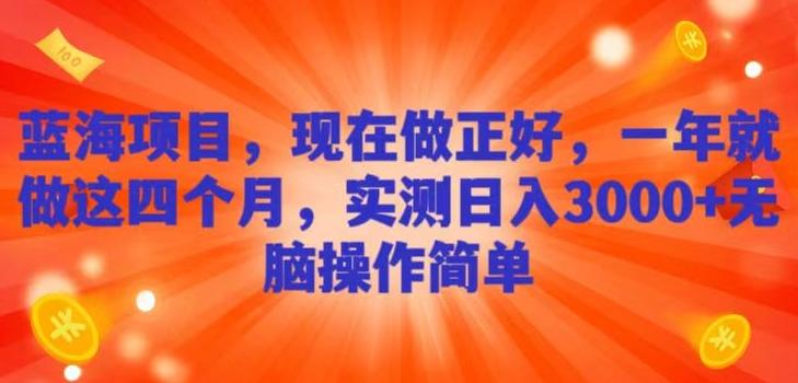 蓝海项目，现在做正好，一年就做这4个月，实测日入3000+，无脑简单操作！-E网资源