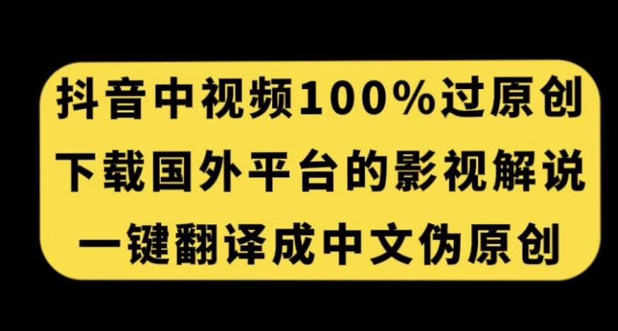 抖音中视频百分百过原创，下载国外平台的电影解说，一键翻译成中文获取收益-E网资源
