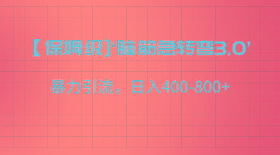 【保姆级】‘脑筋急转去3.0’暴力引流、日入400-800+-E网资源