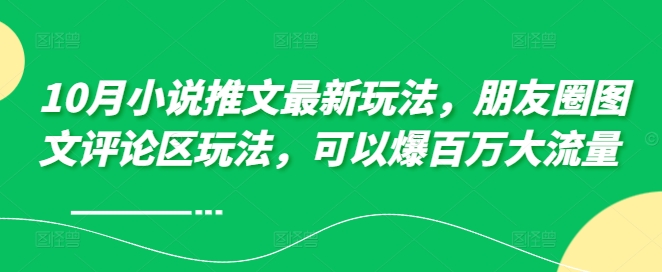 10月小说推文最新玩法，朋友圈图文评论区玩法，可以爆百万大流量 -E网资源