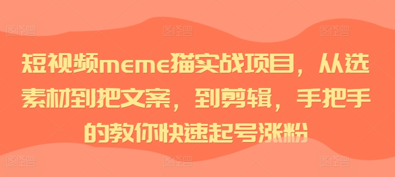短视频meme猫实战项目，从选素材到把文案，到剪辑，手把手的教你快速起号涨粉-E网资源